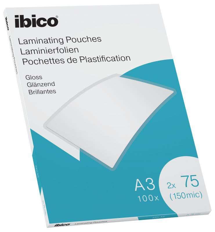 Scatola Ibico da 100 fogli di laminazione lucida A3 75 micron - Finitura cristallina altamente lucida - Colore trasparente