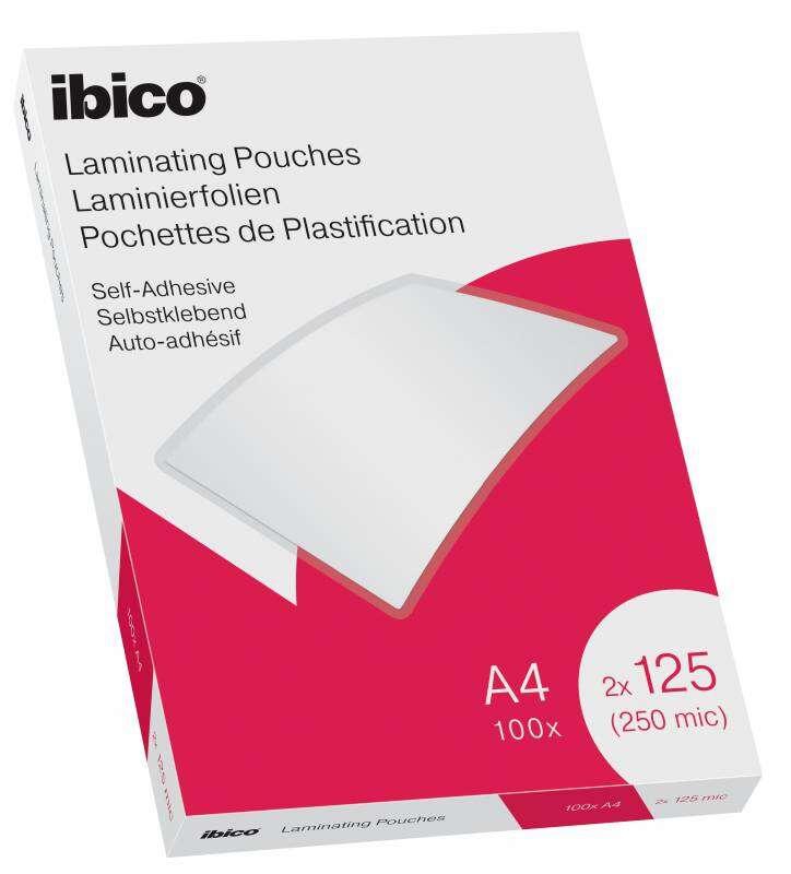 Ibico Scatola da 100 Fogli Laminati Autoadesivi A4 125 Micron - Finitura Cristallina Alta Lucida - Lamina Carta, Foto, Bigliett