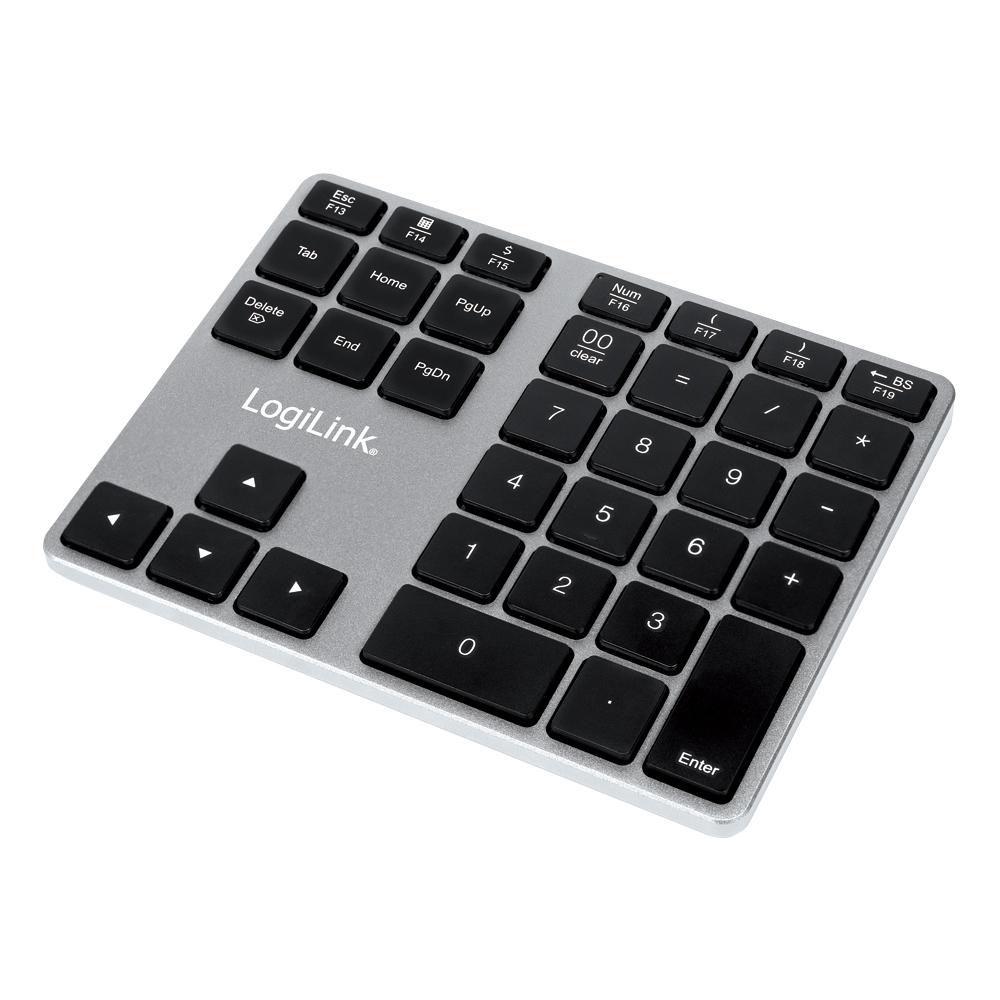 LogiLink ID0187 tastierino numerico Universale Bluetooth Alluminio, Nero (LogiLink Wireless Numbered Keyboard with Arrow Keys,