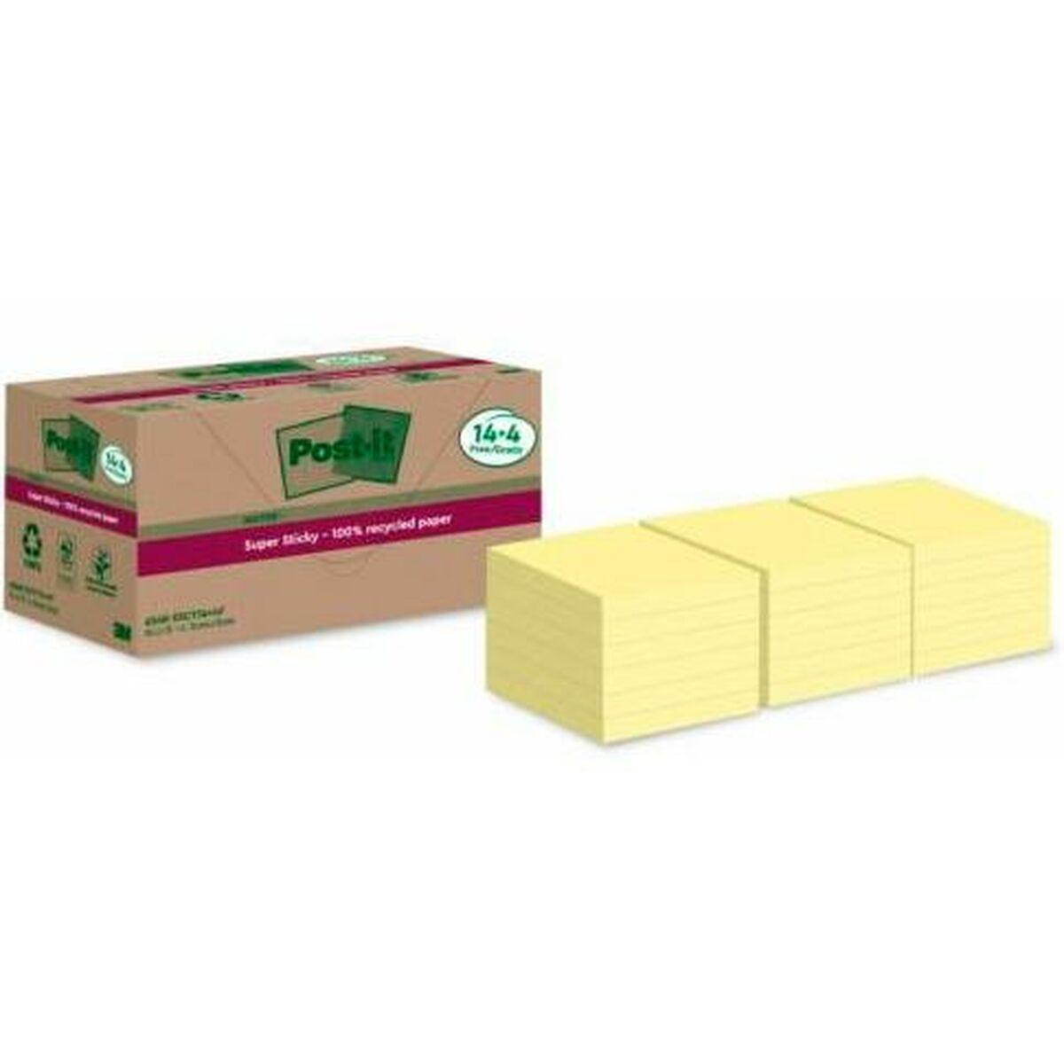 Post-it Super Sticky 100% Recycled Notes Canary Yellow 76 x 76 mm 70 Sheets Per Pad Pack 18 144 Free 7100284878