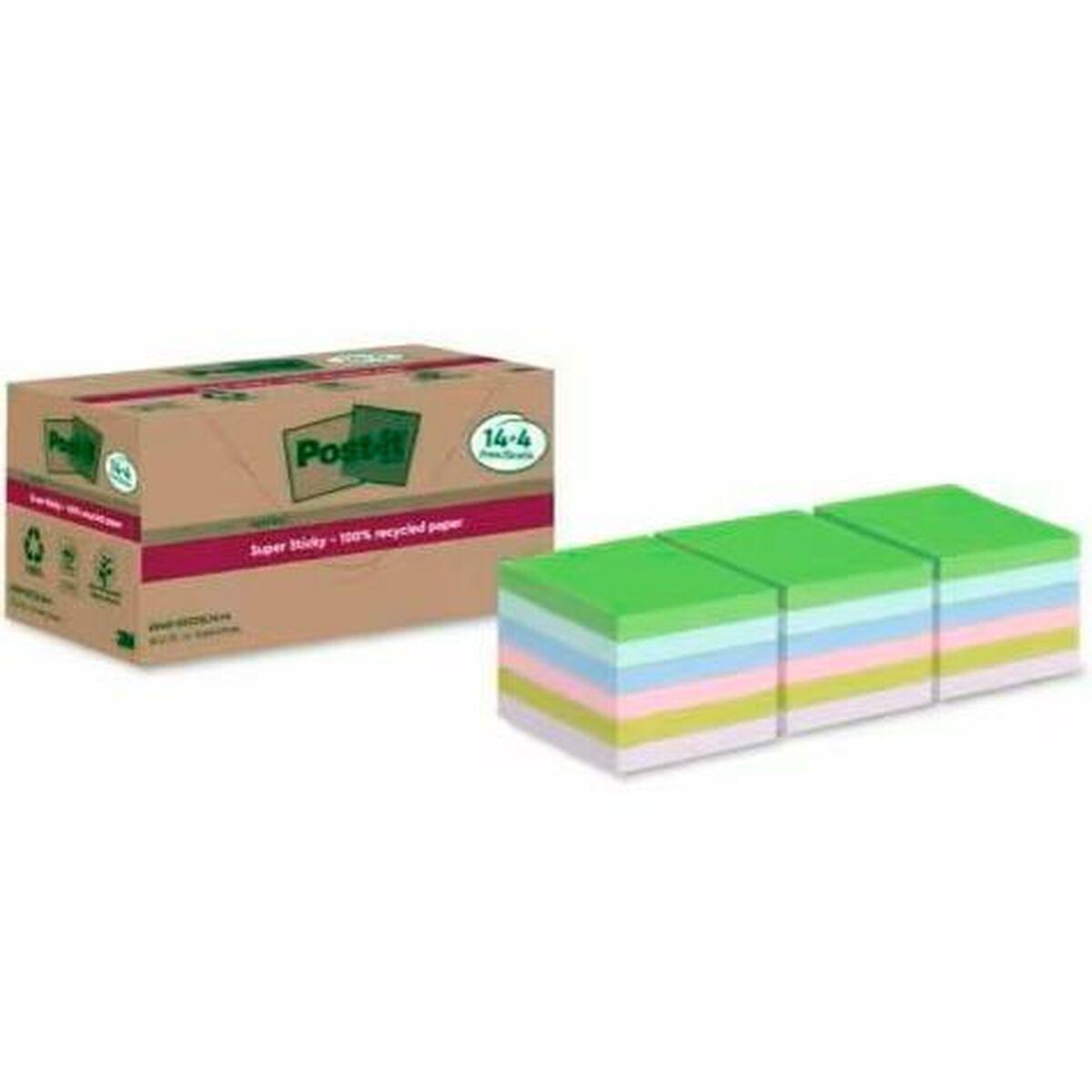 Post-it Super Sticky 100% Recycled Notes Assorted Colours 76 x 76 mm 70 Sheets Per Pad [Pack 18 14+4 Free] 7100284782