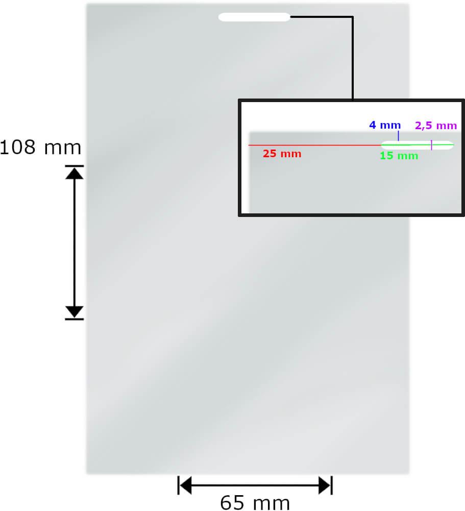 Film laminante rimorchio per bagagli (65 x 108 mm), 2 x 125 microfono, lucido, con un foro lungo (100 pezzi)