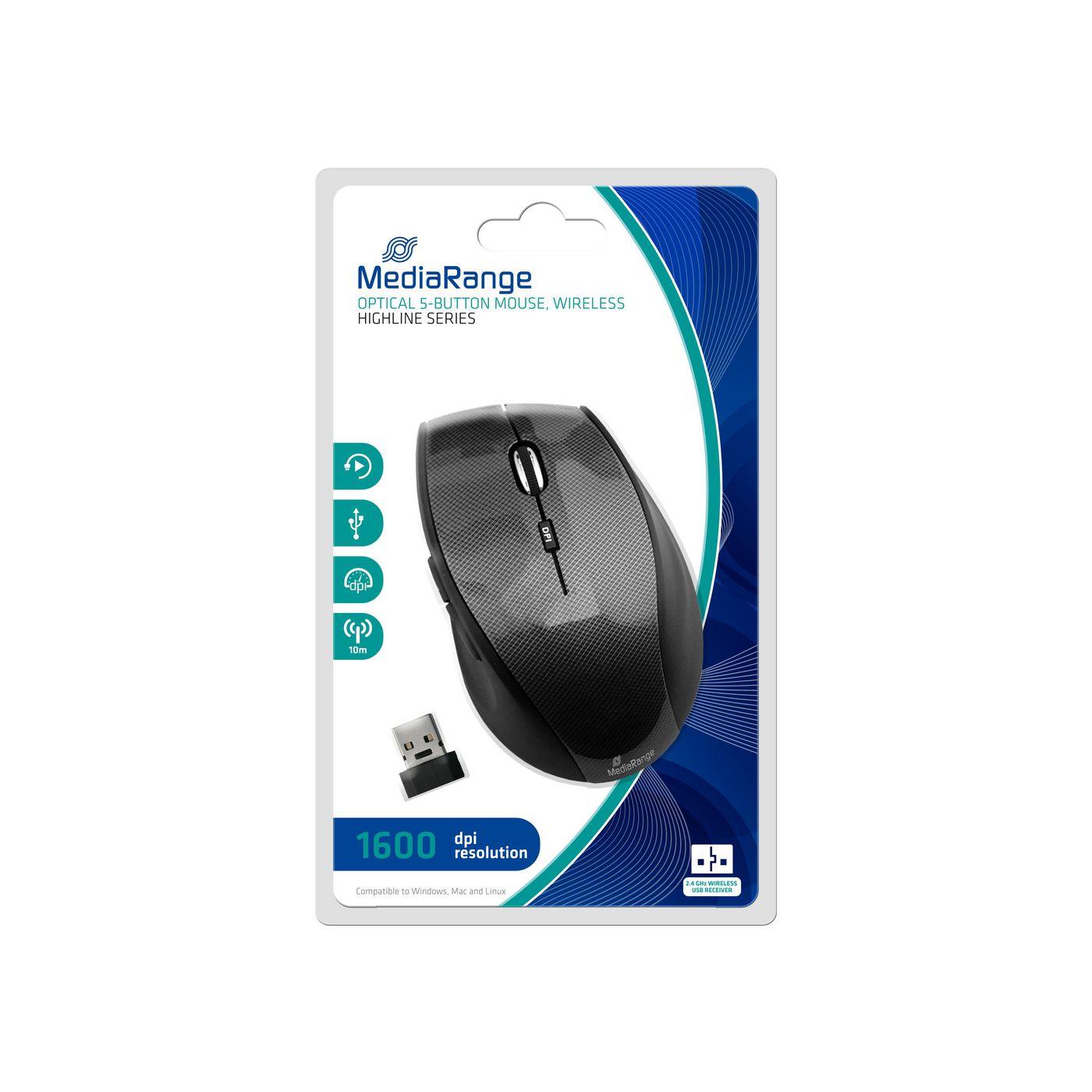 MediaRange MROS207 mouse RF Wireless Ottico 1600 DPI Mano destra (MEDIARANGE OPTICAL 5-BUTTON MOUSE)