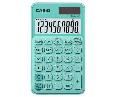 Calcolatrice tascabile Casio SL-310UC - Calcolo delle imposte - Schermo LCD a 10 cifre - Solare e batterie - Colore verde