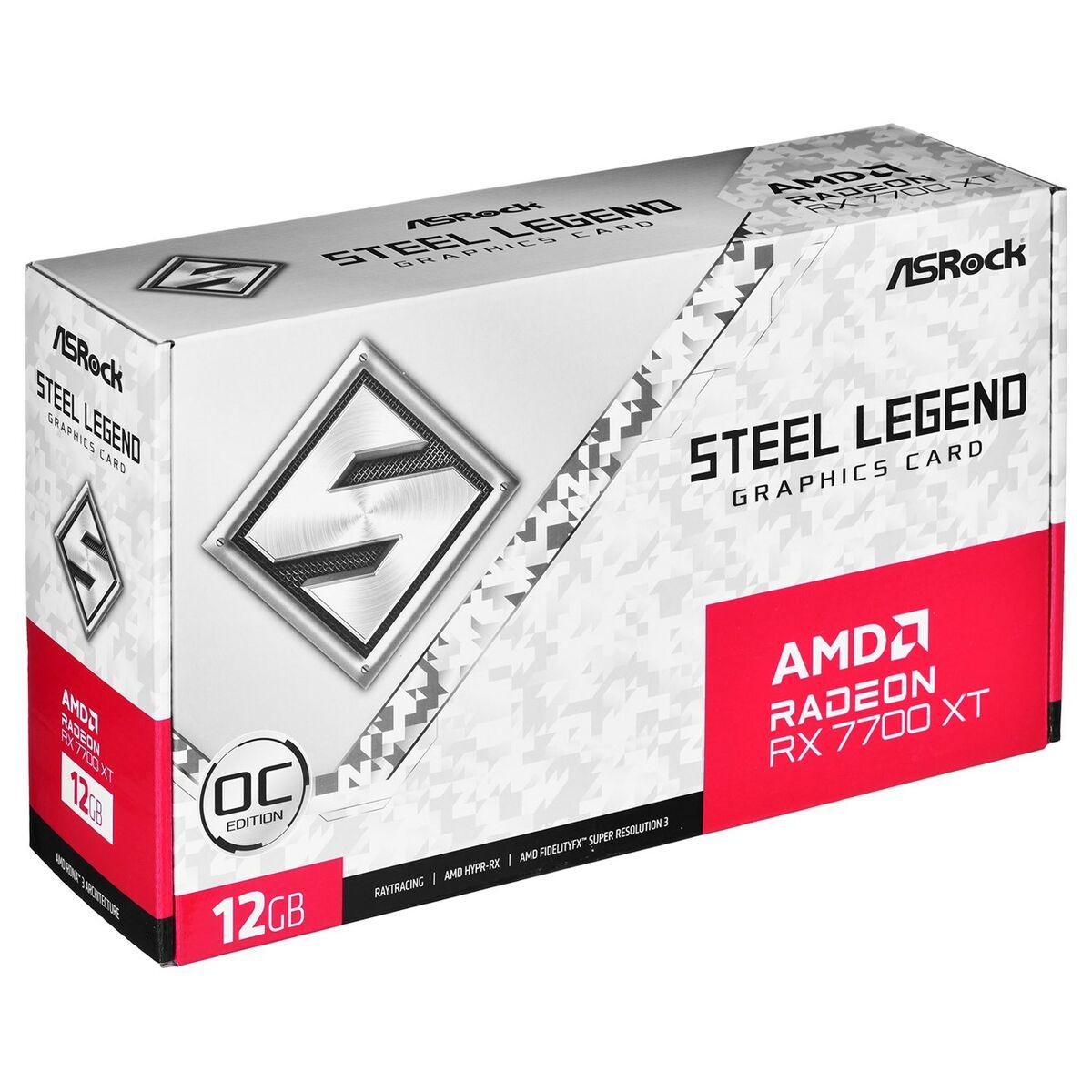 Asrock Radeon RX 7700 XT Steel Legend AMD 12 GB GDDR6 (Asrock RX7700 XT Steel Legend 12GB OC, PCIe4, 12GB DDR6, HDMI, 3 DP, 259