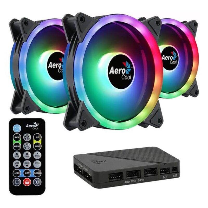 Aerocool Duo 12 Pro Case per computer Ventilatore 12 cm Nero 3 pz (Aerocool Duo 12 Pro RGB LED Fan with Controller - 120mm - Tr