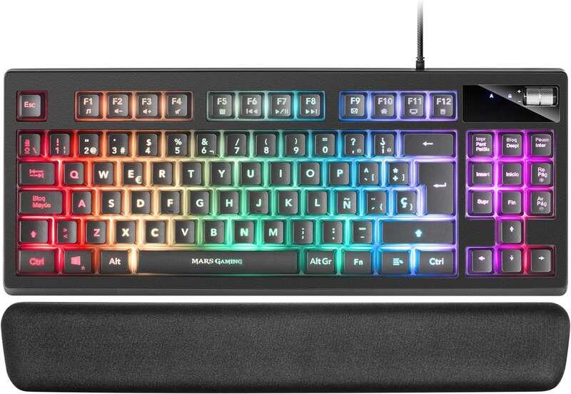 Mars Gaming MKAX Tastiera da gioco con controllo RGB - TKL compatta - Pressa H-Mech - 9 effetti RGB - Pulsante rotella volume -