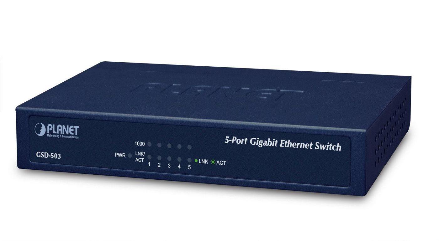 PLANET GSD-503 Gigabit Ethernet [10/100/1000] Blu (5-P 10/100/1000Mbps Gigabit - Ethernet Switch [External - Power] - Metal Cas