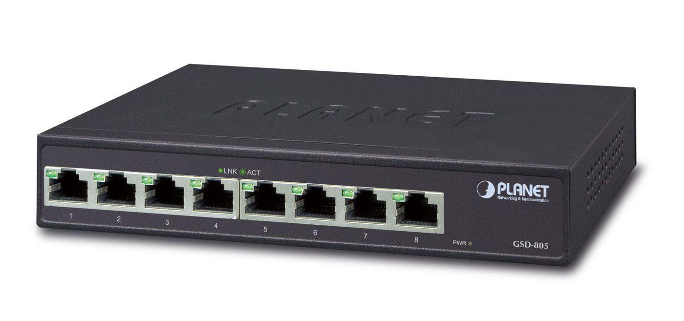 PLANET GSD-805 Non gestito Gigabit Ethernet [10/100/1000] Nero (8-Port 1000Base-T Desktop - Gigabit Ethernet Switch - - Interna