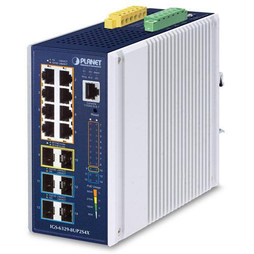 PLANET Industrial L3 8-Port Gestito Gigabit Ethernet (10/100/1000) Supporto Power over Ethernet (PoE) Alluminio, Blu