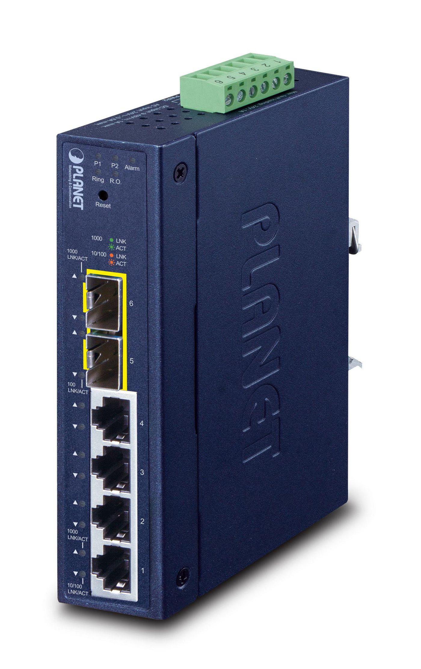 PLANET Industrial L2/L4 4-Port Gestito L2/L4 Gigabit Ethernet [10/100/1000] Blu (Industrial L2/L4 4-Port - 10/100/1000T + 2-Por