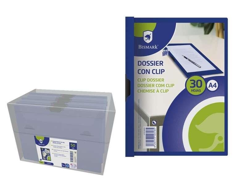 Dossier Bismark da 30 fogli A4 con clip laterale in metallo - Polipropilene trasparente - Colore blu