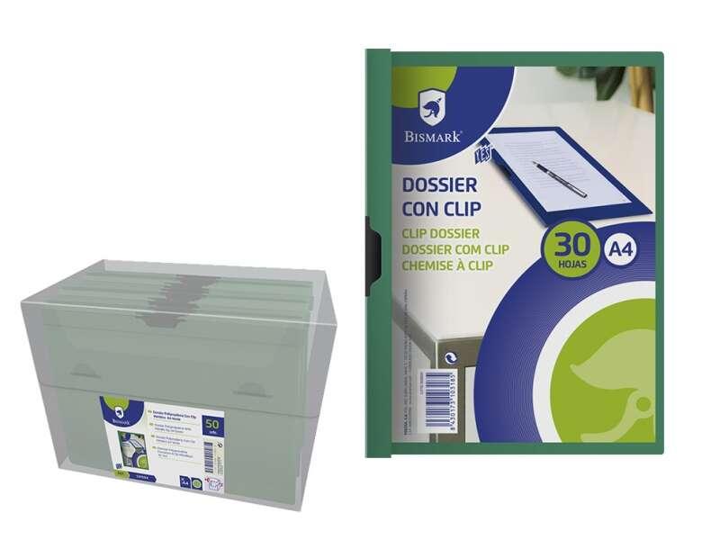 Dossier Bismark da 30 fogli A4 con clip laterale in metallo - Polipropilene trasparente - Colore verde