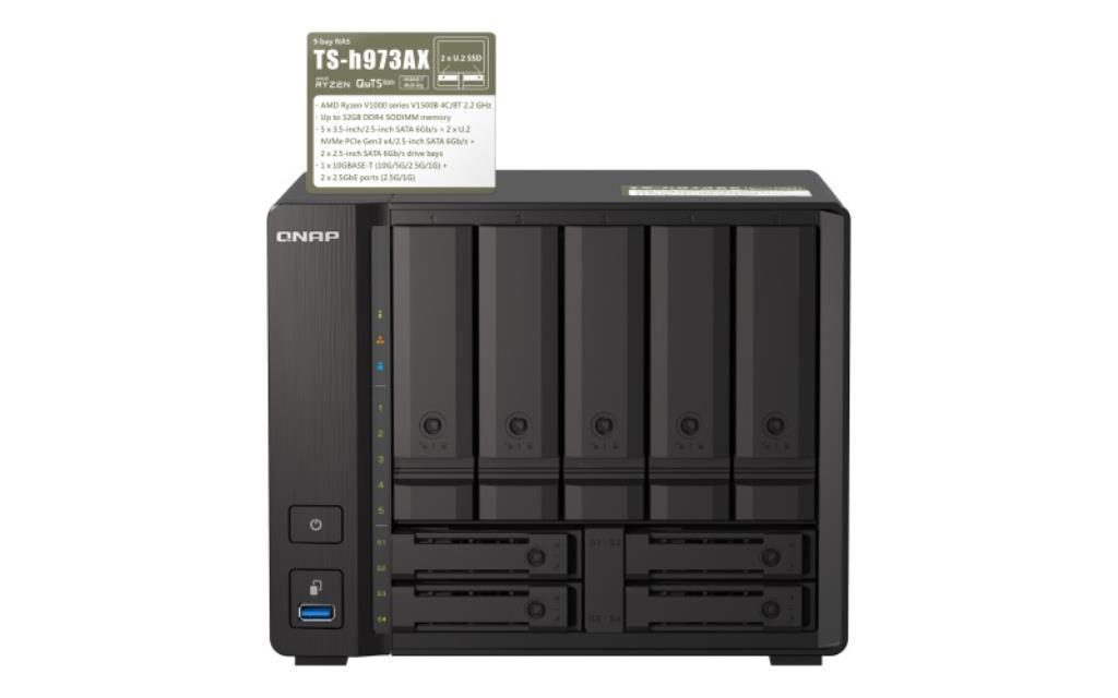 NAS TOWER QNAP HERO TS-h973AX-8G 9HD 7X3,5"/2,5" + 2xU.2 NVMe 2Px2.5GbE + 1Px10BaseT RAM 8GB AMD Ryzen V1000 series V1500B 4C/8T