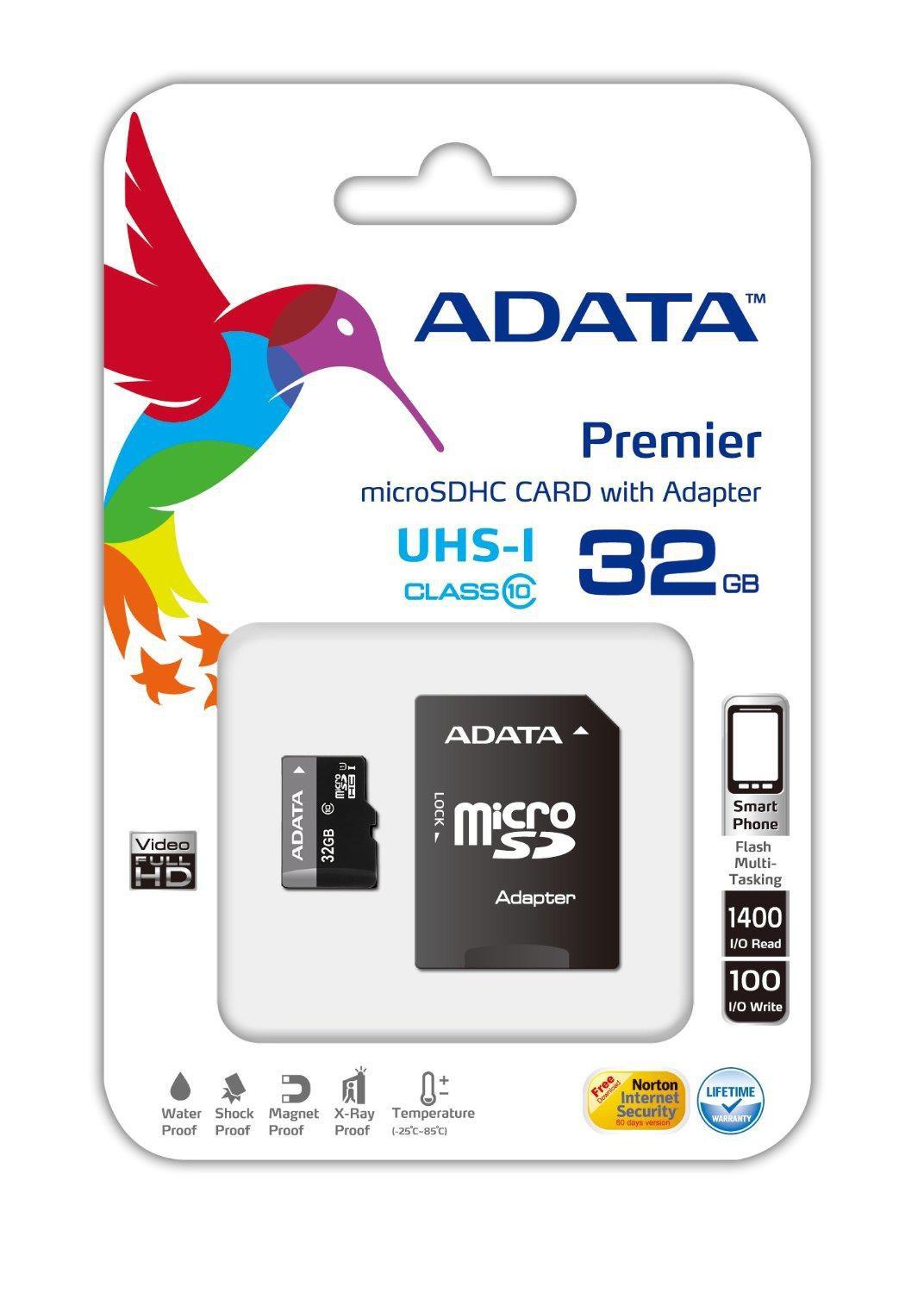 ADATA Premier microSDHC UHS-I U1 Class10 32GB Classe 10 (Adata Premier 32GB Micro SDHC UHS-I Class 10 Memory Card with Adaptor)