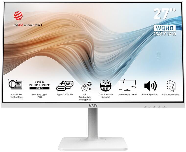 MSI Modern MD272QPWDE Monitor 69cm (27 pollici) (WQHD, IPS, 4MS, 75Hz, HDMI, DisplayPort, USB-C, PIVOT, Speaker)