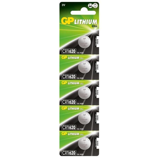 LITHIUM BUTTON CELL CR1620 - Lithium CR1620, Single-use - battery, CR1620, Lithium-Manganese Dioxide [LiMnO2], 3 V, 5 pc[s], Si