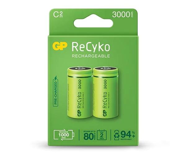 GP RECYKO confezione da 2 batterie ricaricabili 3000MAH C 1,2V - Precaricate - Ciclo di vita: buono a 1000 volt