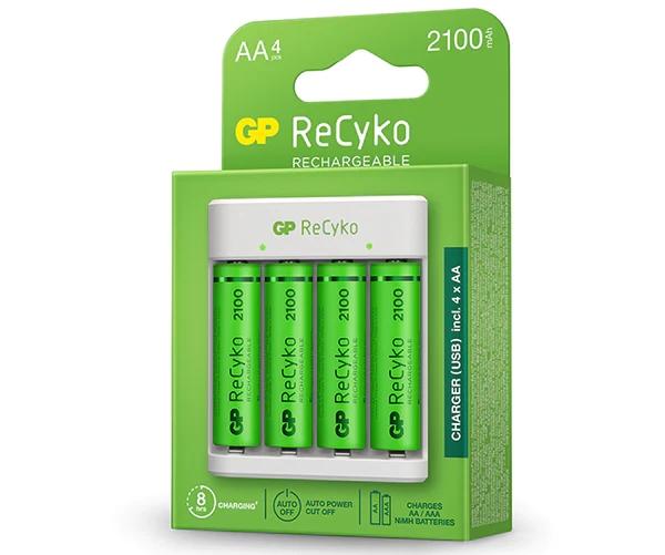 GP RECYKO USB + 4 PLAS ricaricabili BATTERIA 2100MAH AA