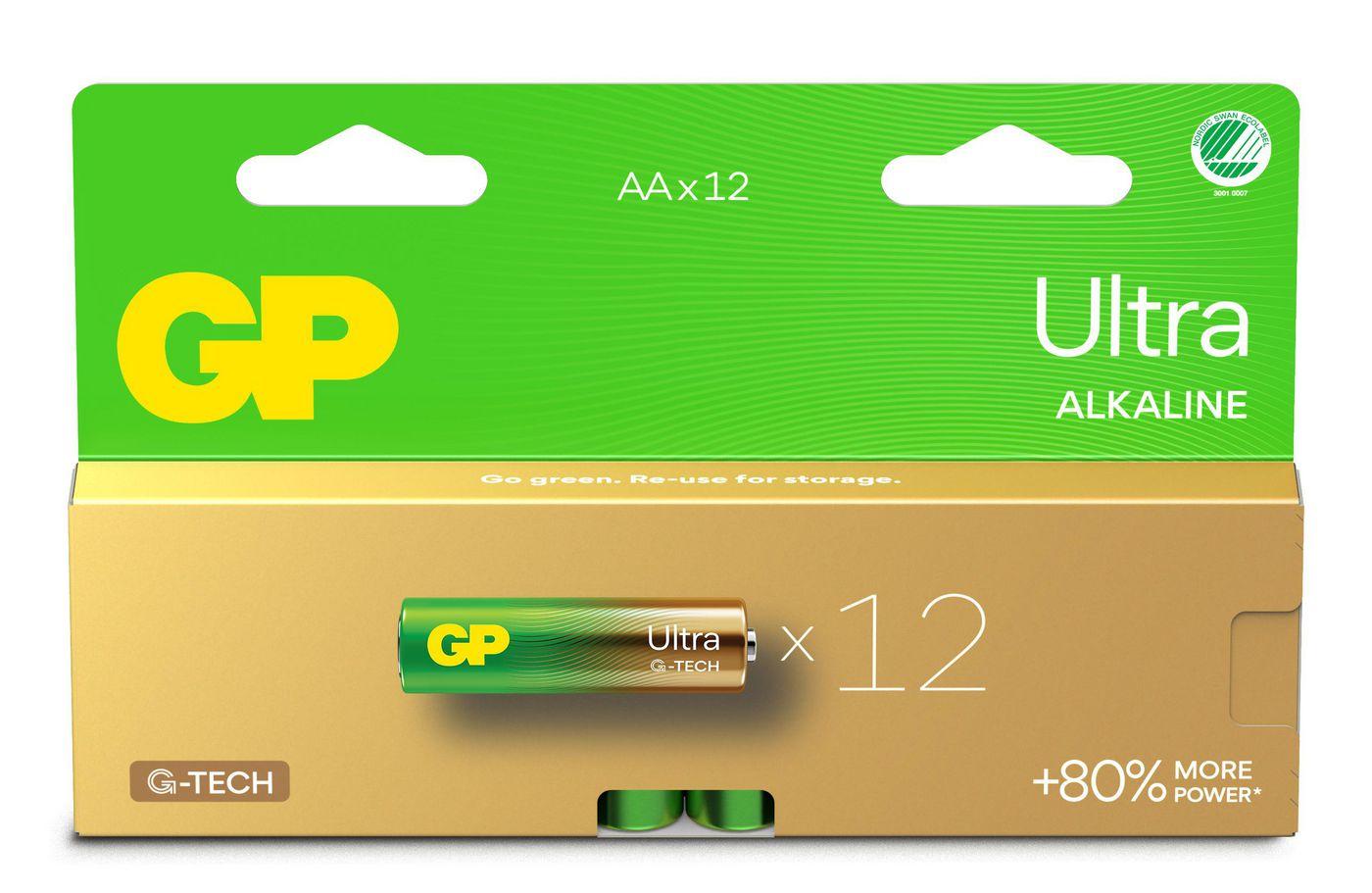 GP Ultra Alkaline AA Battery, 15AU/LR6, 12-pack