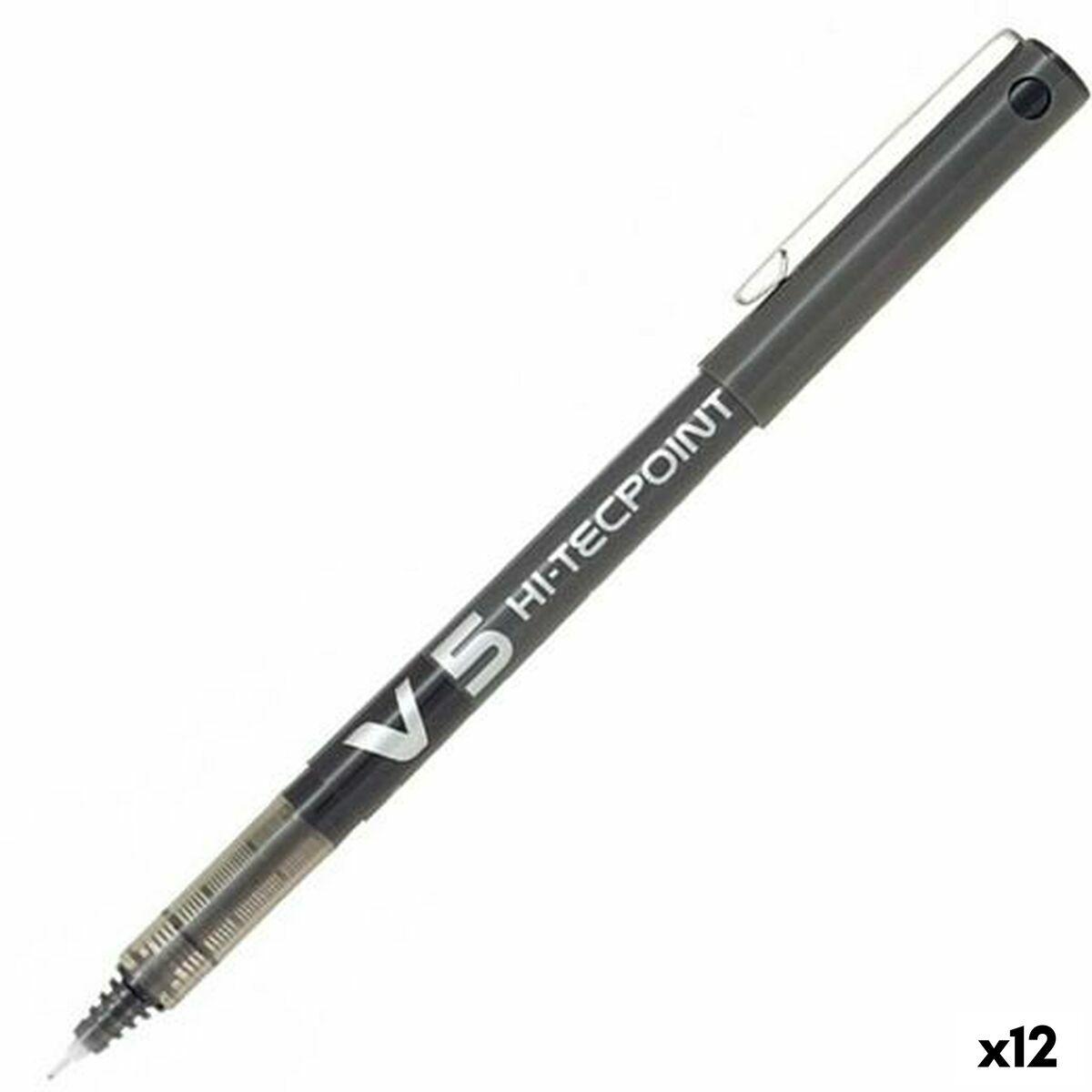 Pilot 100101201 penna roller Nero 12 pz (Pilot V5 Hi-Tecpoint Liquid Ink Rollerball Pen 0.5mm Tip 0.3mm Line Black [Pack 12] -