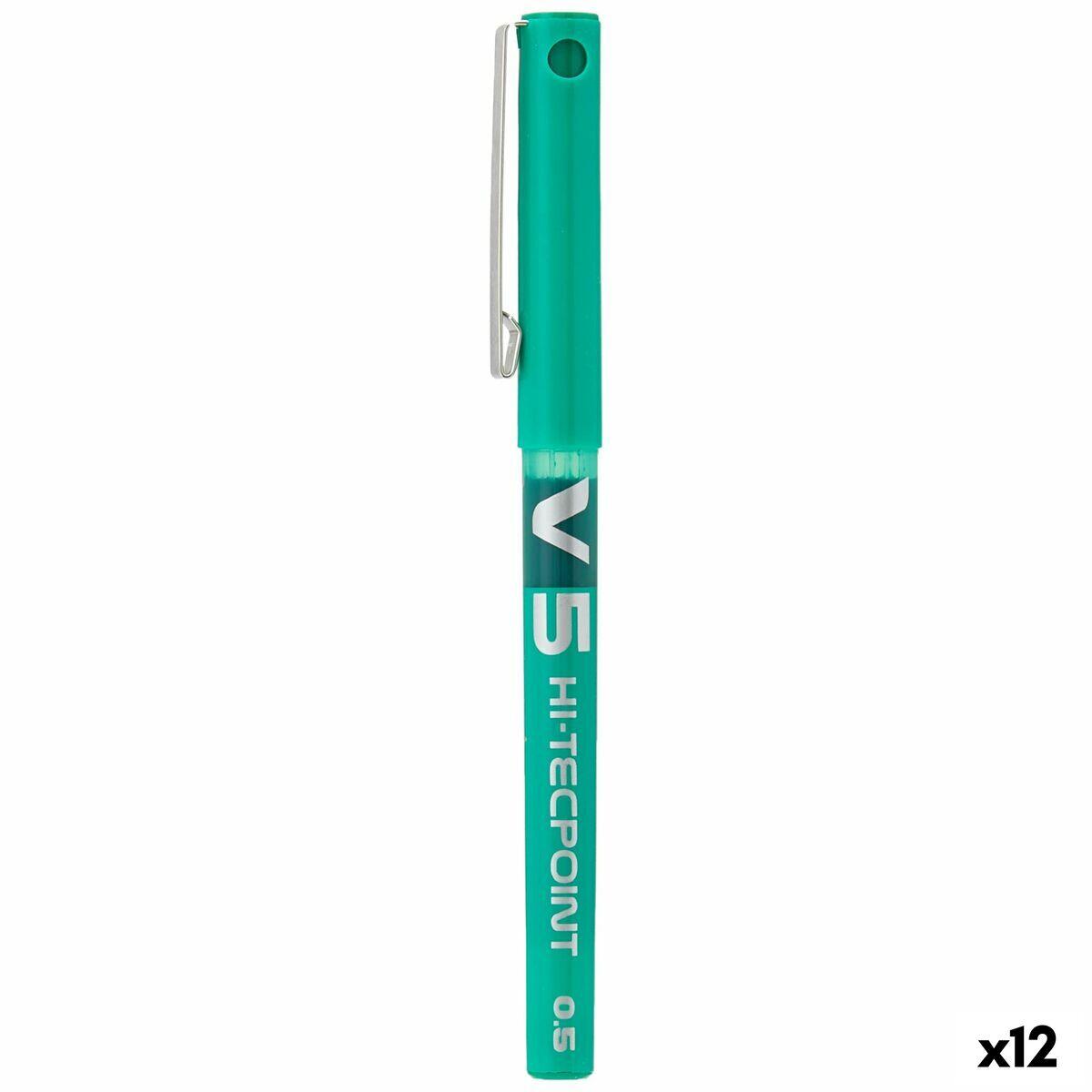 Pilot V5 Hi-Tecpoint Liquid Ink Rollerball Pen 0.5mm Tip 0.3mm Line Green [Pack 12] - 100101204