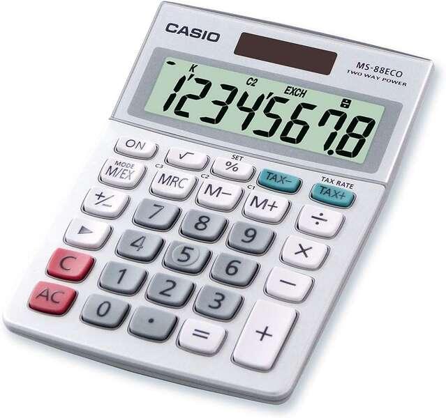 Casio MS88ECO Calcolatrice finanziaria da tavolo - Conversione di valuta - Calcolo delle imposte - Display LCD a 8 cifre - Sola