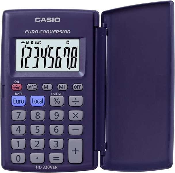 Calcolatore Casio HL820ver con coperchio - infattore di euro - schermo LCD di 8 cifre - colore blu