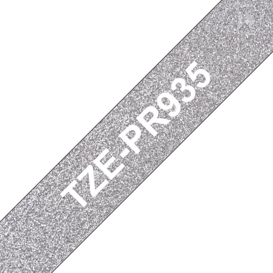 Nastro laminato da 12 mm premium argento glitter con scritta bianca (8m)