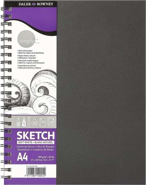 Quaderno A4 Daler Rowney simply designing - copertina rigida con legatura a spirale - 100 g/m2 - colore bianco