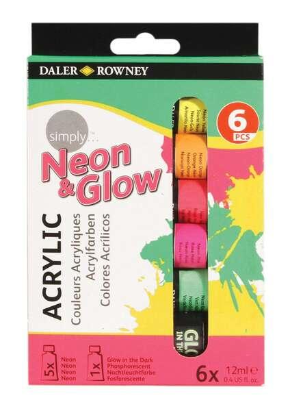 Daler Rowney semplicemente 6 dipinti acrilici - 12 ml - Colori assortiti al neon