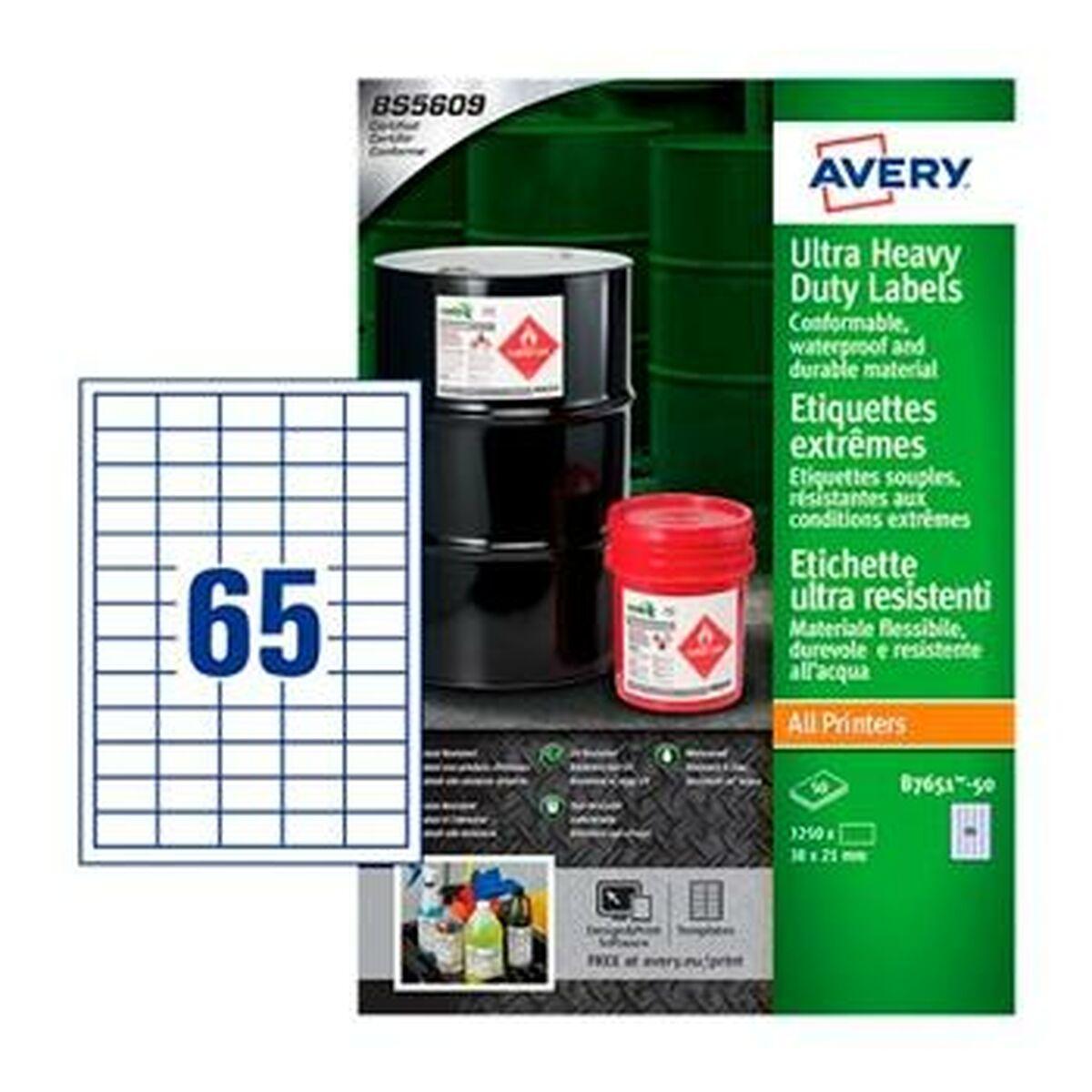 Avery B7651-50 etichetta autoadesiva Rettangolo Permanente Bianco 3250 pz (Avery Ultra Resistant Labels 38 x 21 mm Permanent 65