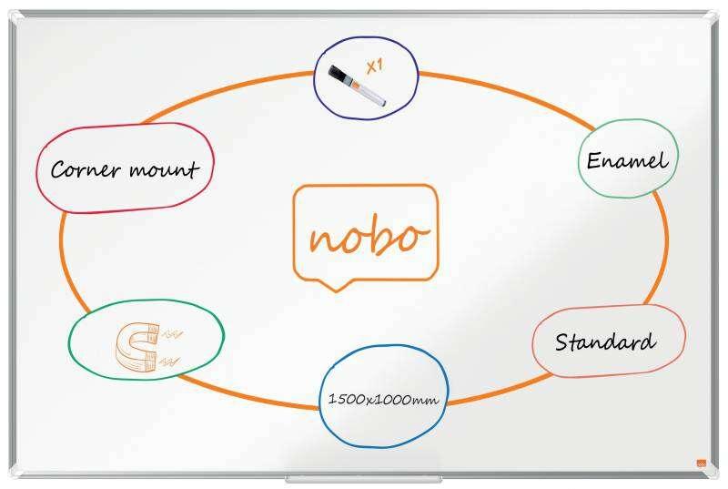 Nobo Premium Plus lavagna 1476 x 966 mm Smaltato Magnetico (Nobo Premium Plus Magnetic Enamel Whiteboard Aluminium Frame 1500x1