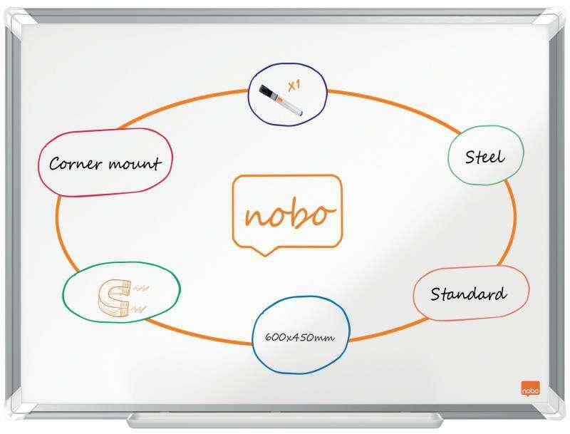 Nobo Premium Plus lavagna 568 x 411 mm Acciaio Magnetico (Nobo Premium Plus Magnetic Steel Whiteboard Aluminium Frame 600x450mm