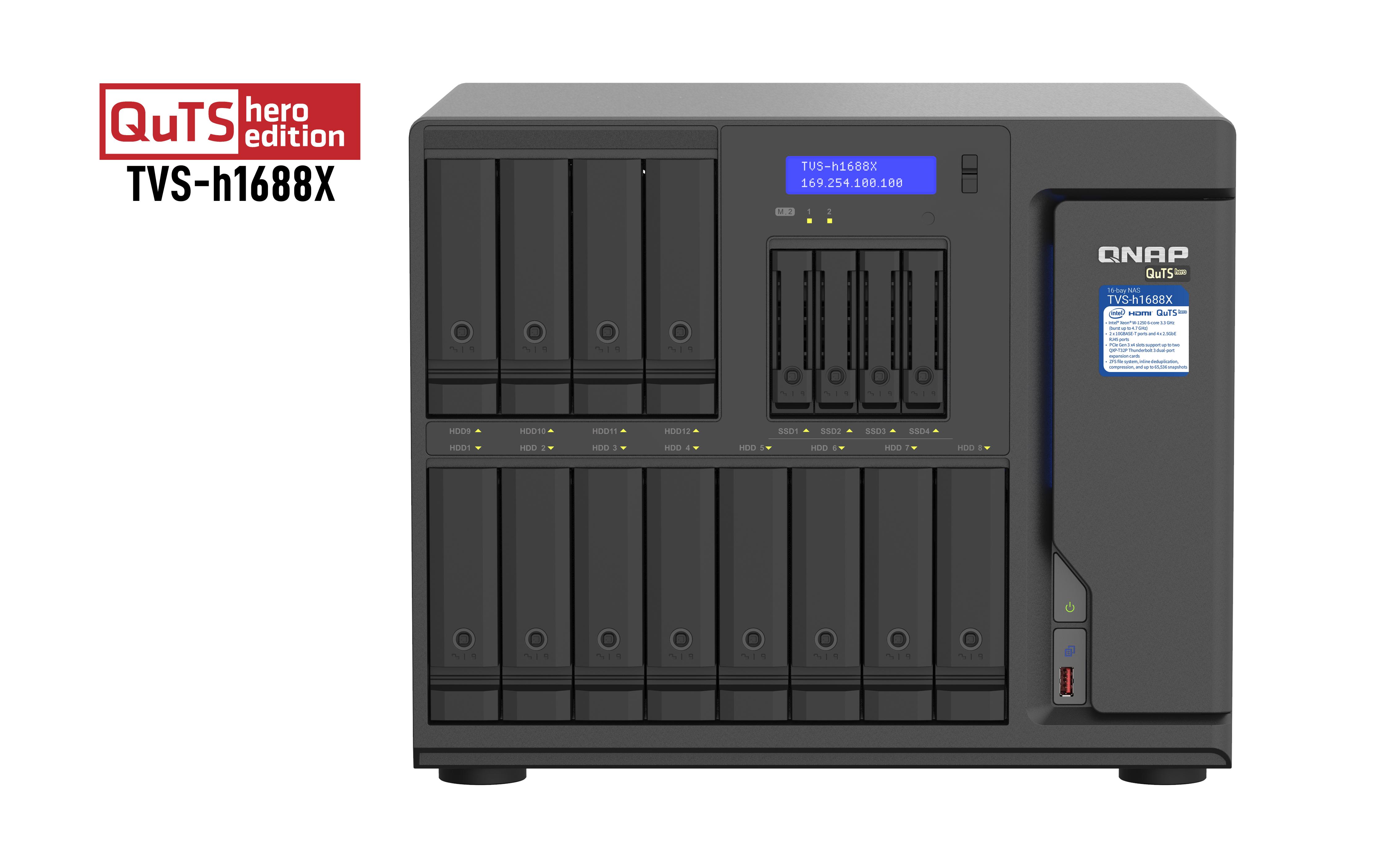 QNAP TVS-h1688X-W1250-32G 96TB Seagate Ironwolf 16-Bay TurboNAS 12 x 3.5 HDD 4 x 2.5 SSD SATA 6G Intel Xeon W-1250 6 cores 12