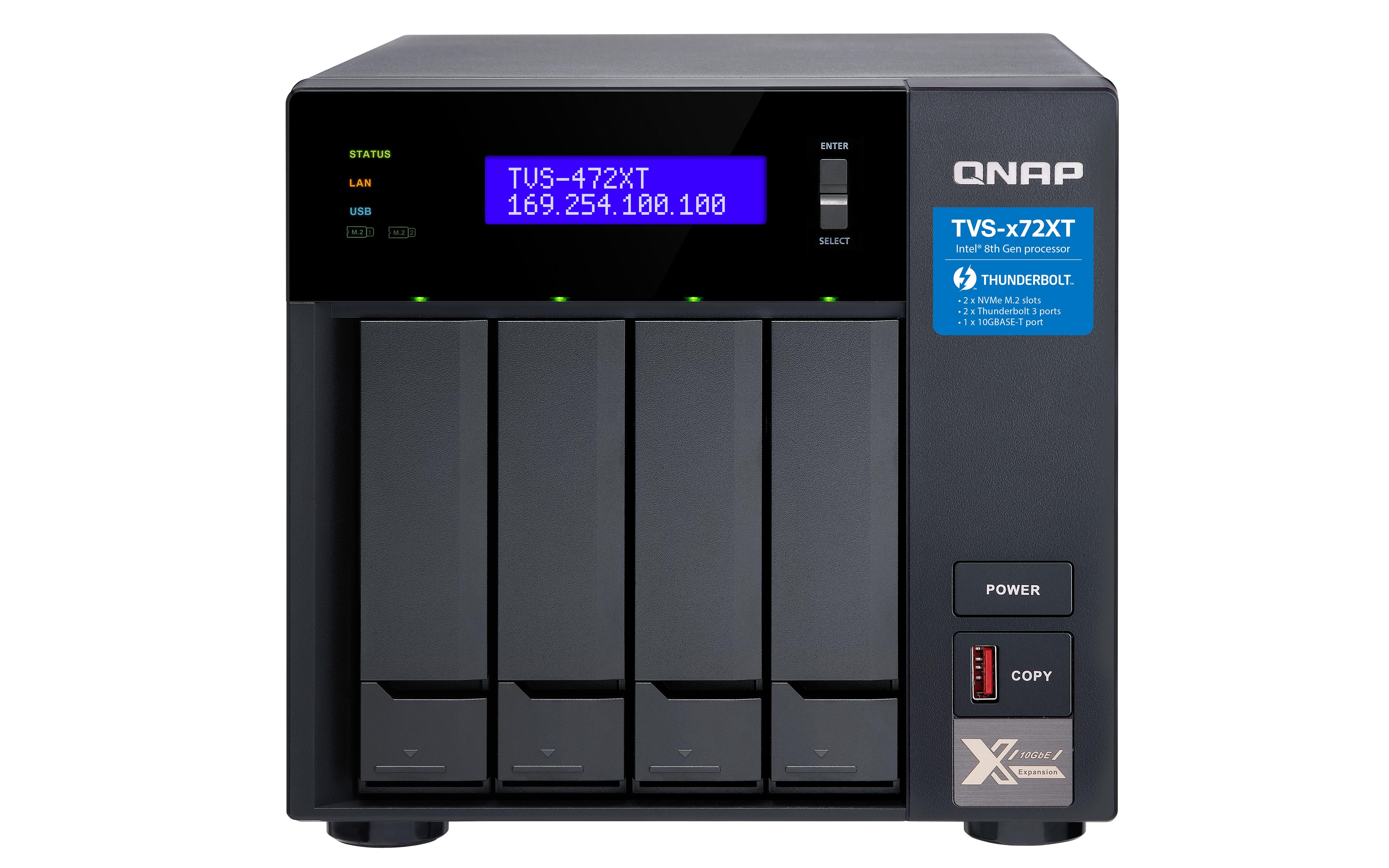 QNAP TVS-472XT NAS Tower Collegamento ethernet LAN Nero i3-8100T