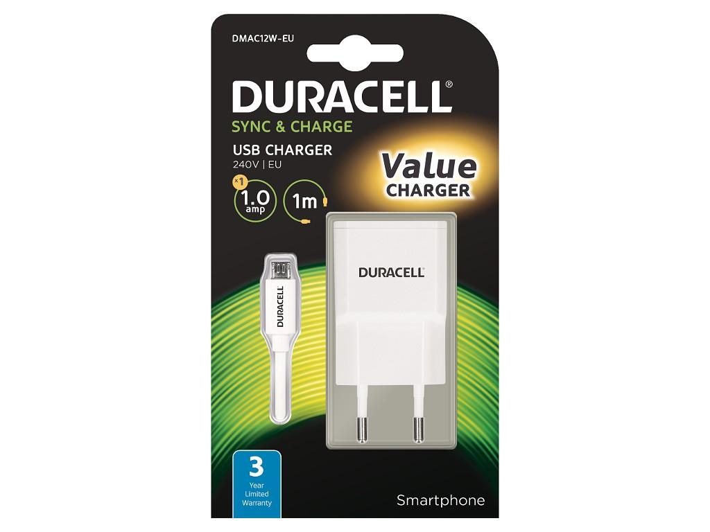 Duracell DMAC12W-EU Caricabatterie per dispositivi mobili Bianco (Duracell 1A Phone Charger + Cable)