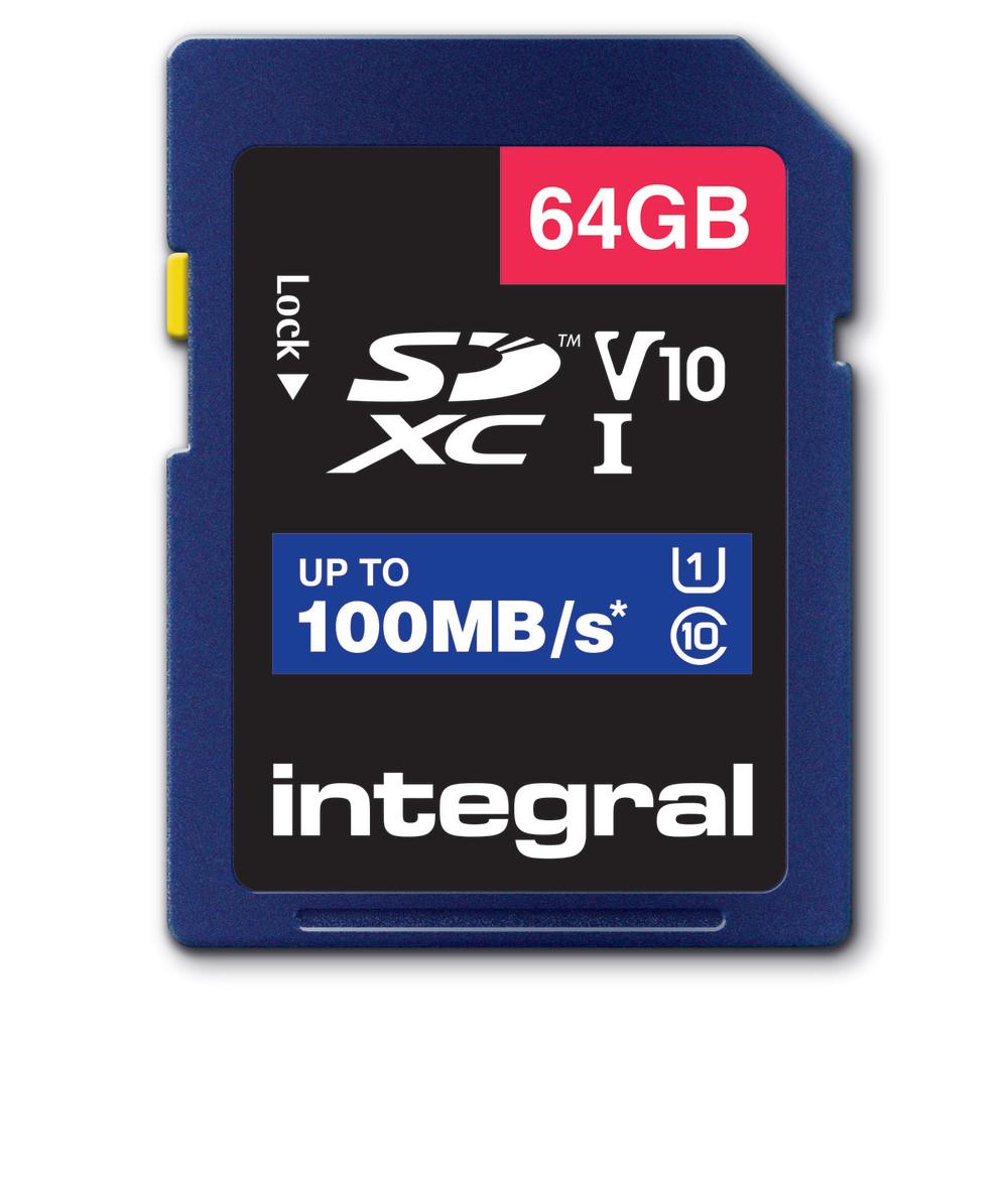 Integral 64GB HIGH SPEED SDHC/XC V10 100MB CLASS 10 UHS-I U1 SD (64GB SDXC UHS-1 U1 CL10 V10 UP TO 100MBS READ INTEGRAL)