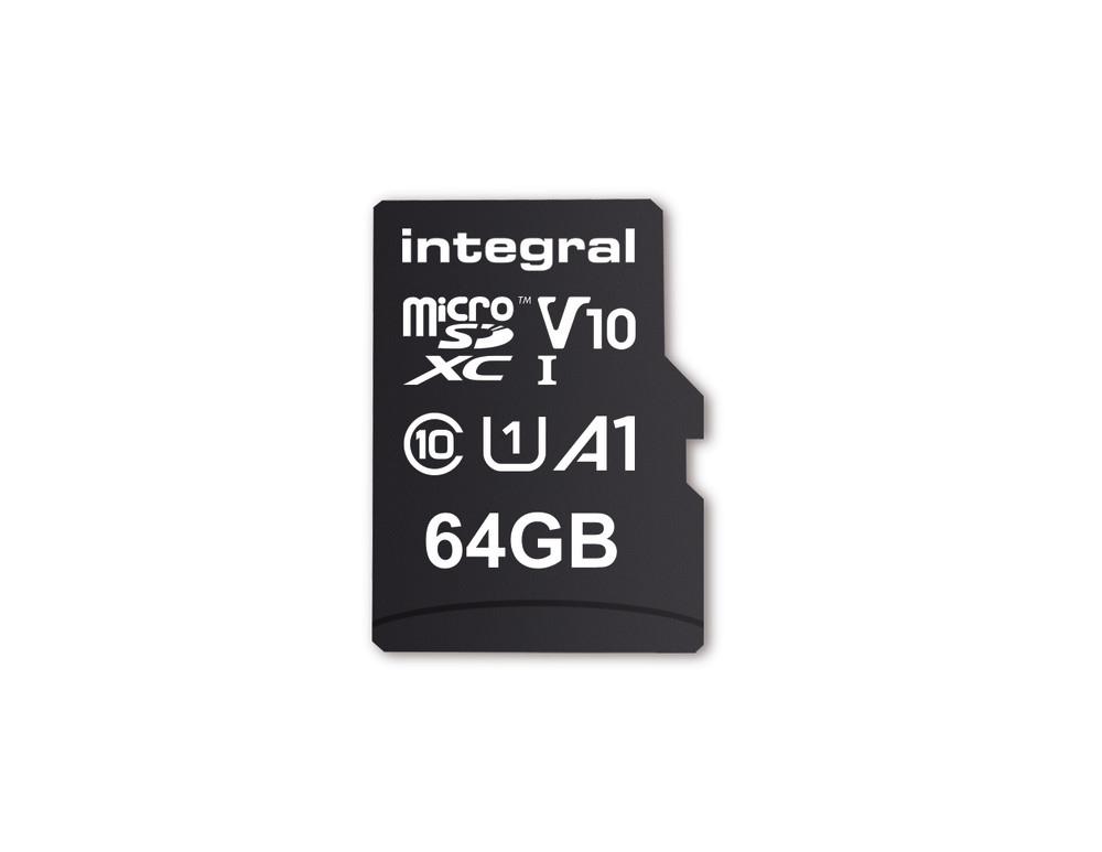 INTEGRAL - CARTE MÉMOIRE FLASH (ADAPTATEUR MICROSDXC VERS SD INCLUS(E)) - 64 GO - A1 / VIDEO CLASS V10 / UHS CLASS 1 / CLASS10