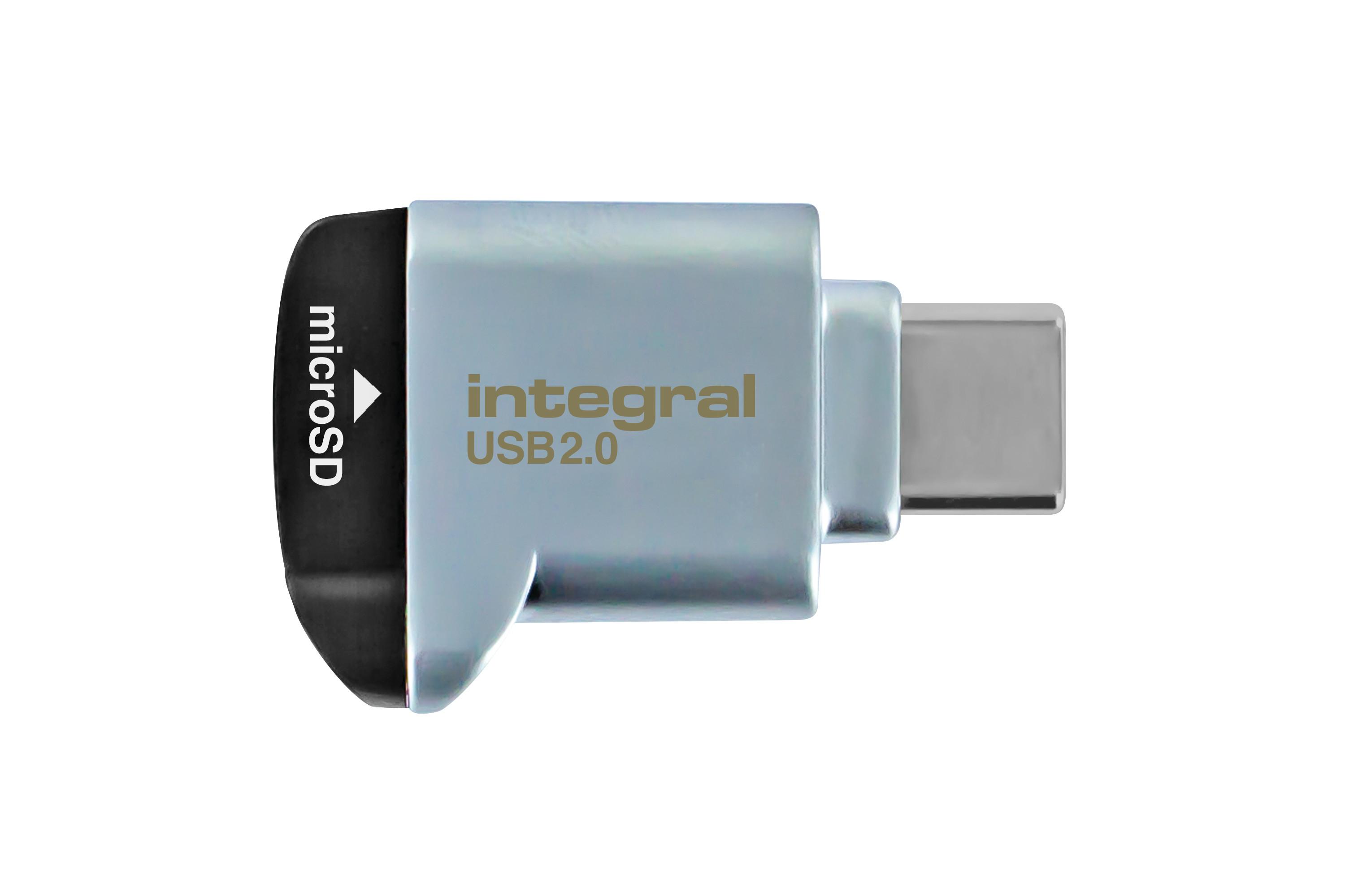 Integral USB2.0 CARDREADER TYPE C SINGLE SLOT MSD ETAIL lettore di schede Nero, Argento