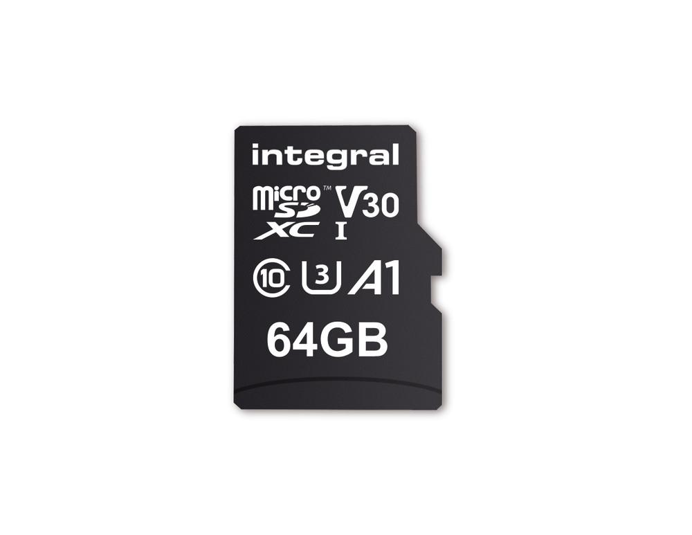 Integral INMSDX64G-100V30 64GB MICRO SD CARD MICROSDXC UHS-1 U3 CL10 V30 A1 UP TO 100MBS READ 45MBS WRITE MicroSD UHS-I Classe