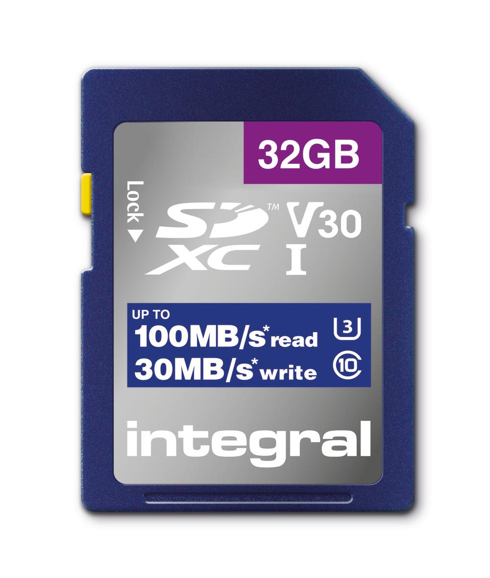 Integral INSDH32G-100V30 32GB SD CARD SDHC UHS-1 U3 CL10 V30 UP TO 100MBS READ 30MBS WRITE UHS-I (32GB SD MEMORY CARD SDHC UHS-