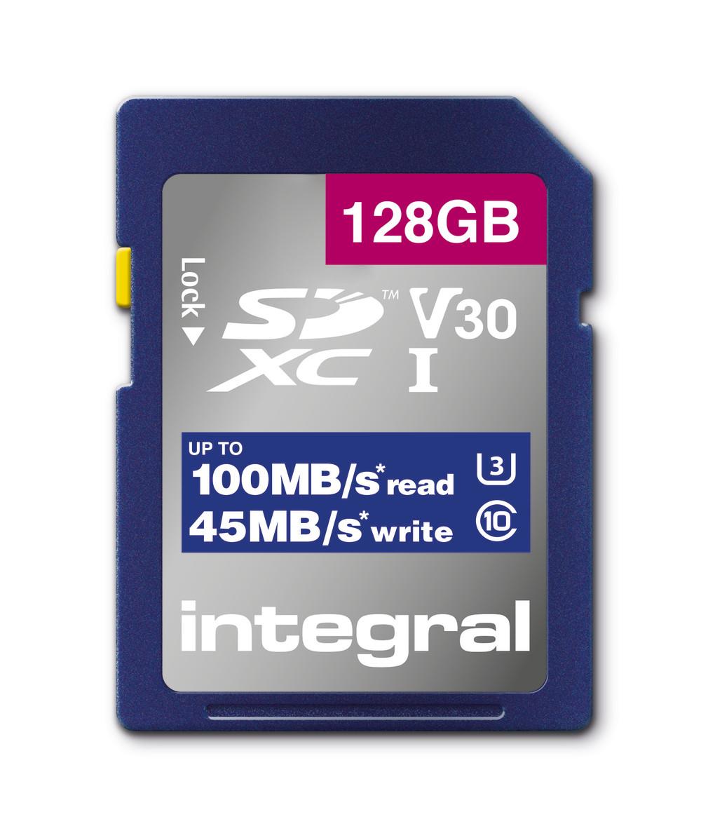 Integral INSDX128G-100V30 128GB SD CARD SDXC UHS-1 U3 CL10 V30 UP TO 100MBS READ 45MBS WRITE UHS-I (128GB SD MEMORY CARD SDXC U