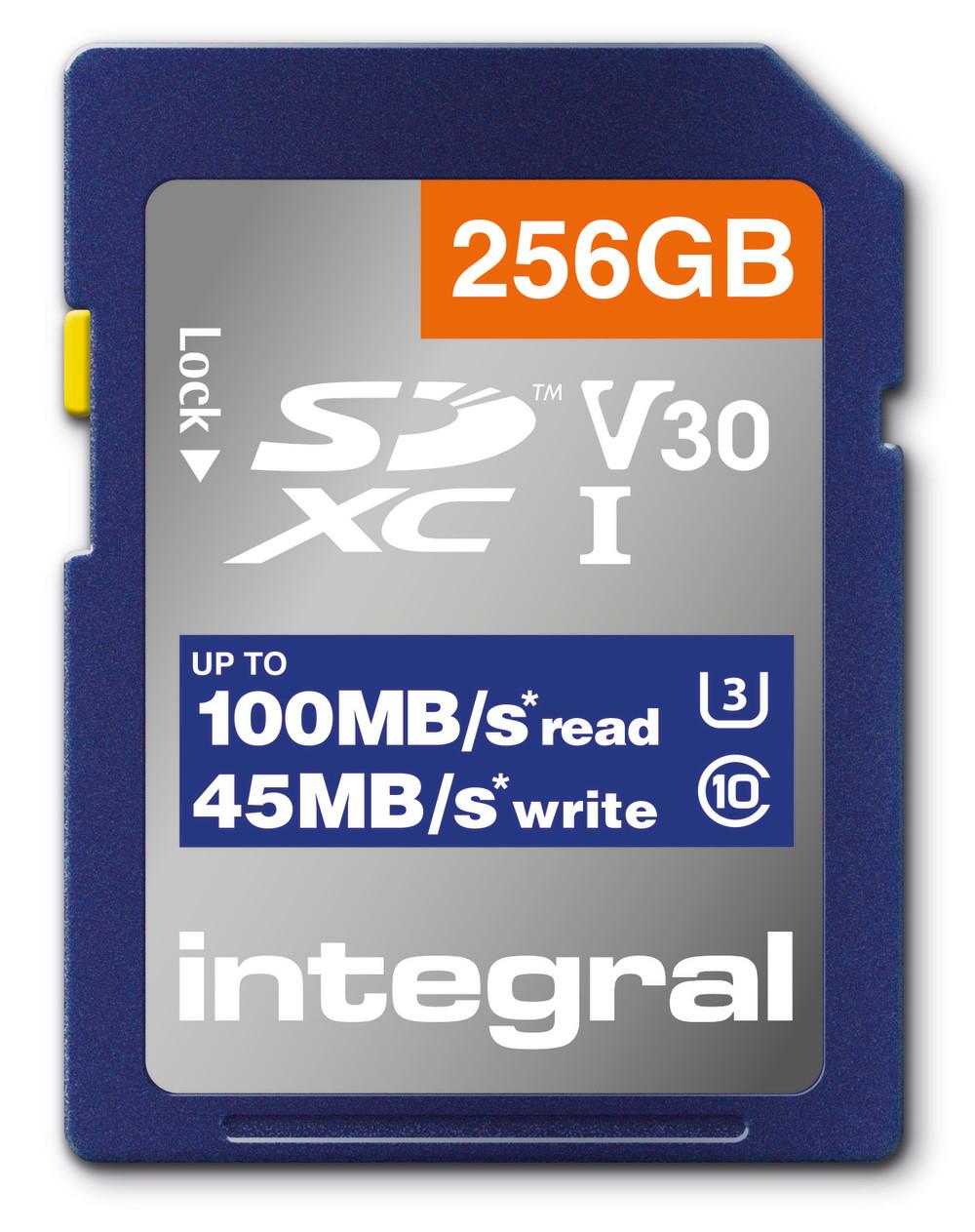 Integral INSDX256G-100V30 256GB SD CARD SDXC UHS-1 U3 CL10 V30 UP TO 100MBS READ 45MBS WRITE UHS-I (256GB SD MEMORY CARD SDXC U