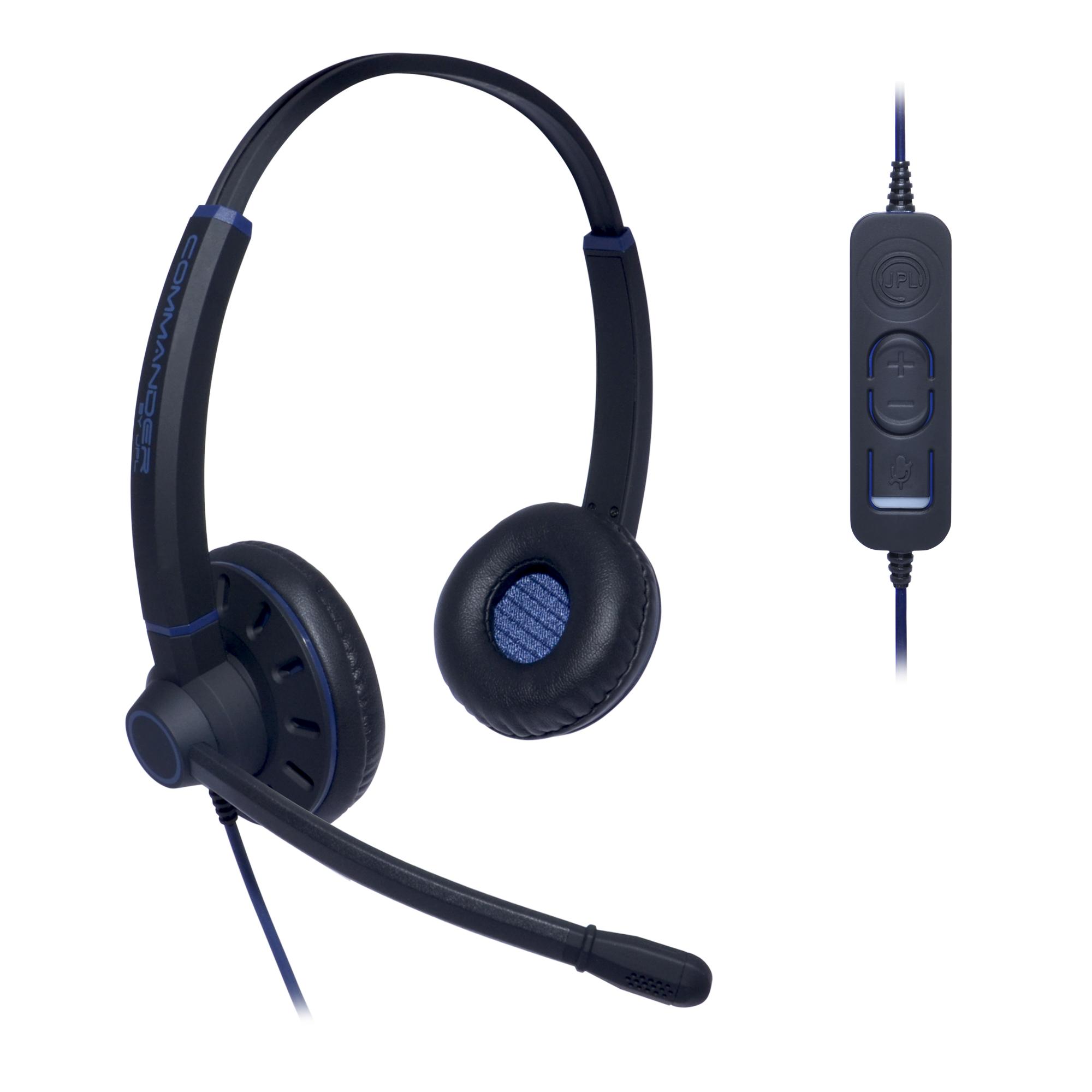 JPL Commander-2 V2 Auricolare Cablato A Padiglione Ufficio USB tipo A Nero, Blu (JPL COMMANDER 2 USBA&C BINAURAL HEADSET)