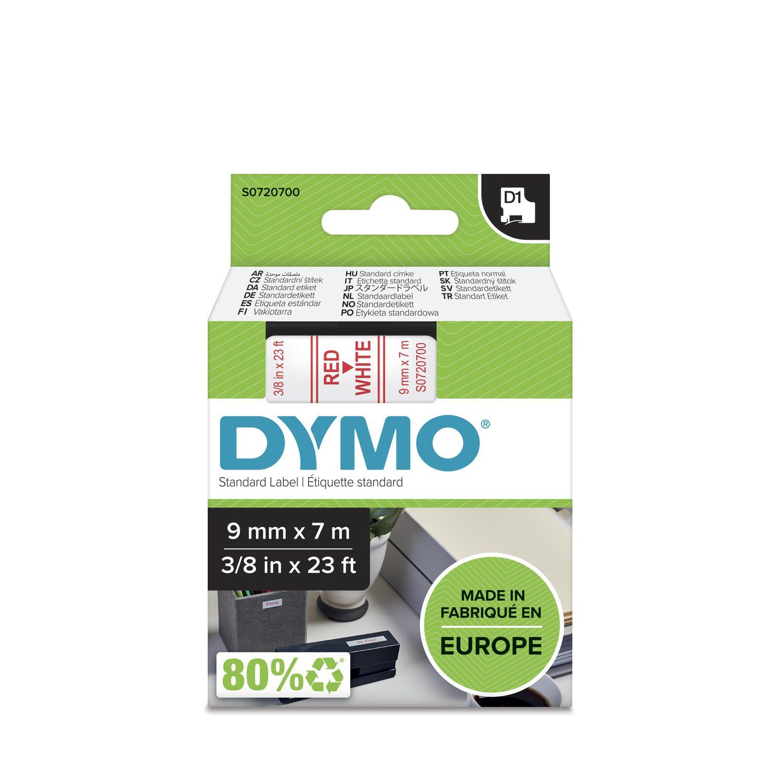 DYMO D1 - Standard Etichette - Rosso su bianco - 9mm x 7m (Dymo 40915 D1 9mm x 7m Red on White Tape)