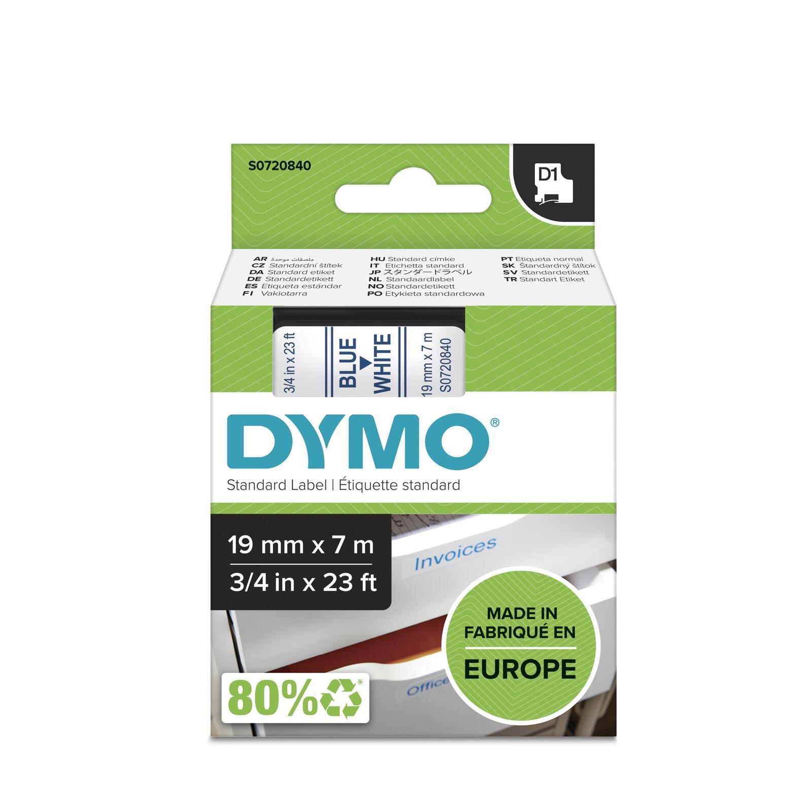 DYMO D1 - Standard Etichette - Blu su bianco- 19mm x 7m (Dymo 45804 19mm x 7m Blue on White Tape)