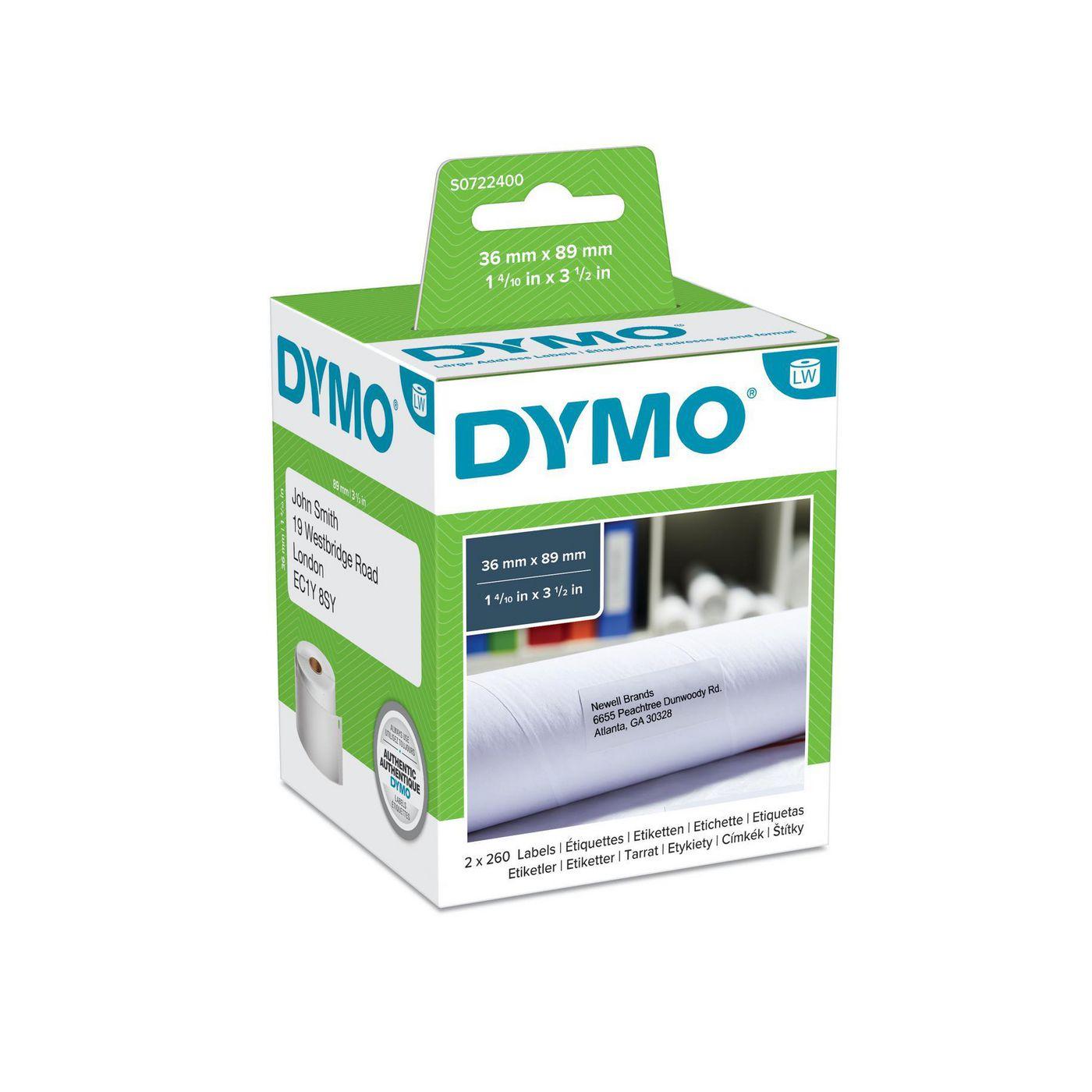 ORIGINAL DYMO Etichette Bianco S0722400 99012 etichette bianche per indirizzo, 89x36mm, 2x260 pezzi