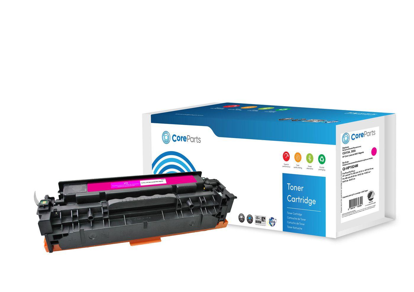 CoreParts QI-HP1024M cartuccia toner 1 pz Compatibile Magenta (Toner Magenta CE413A - Pages: 2.600, Nordic Swan - HP Color Lase