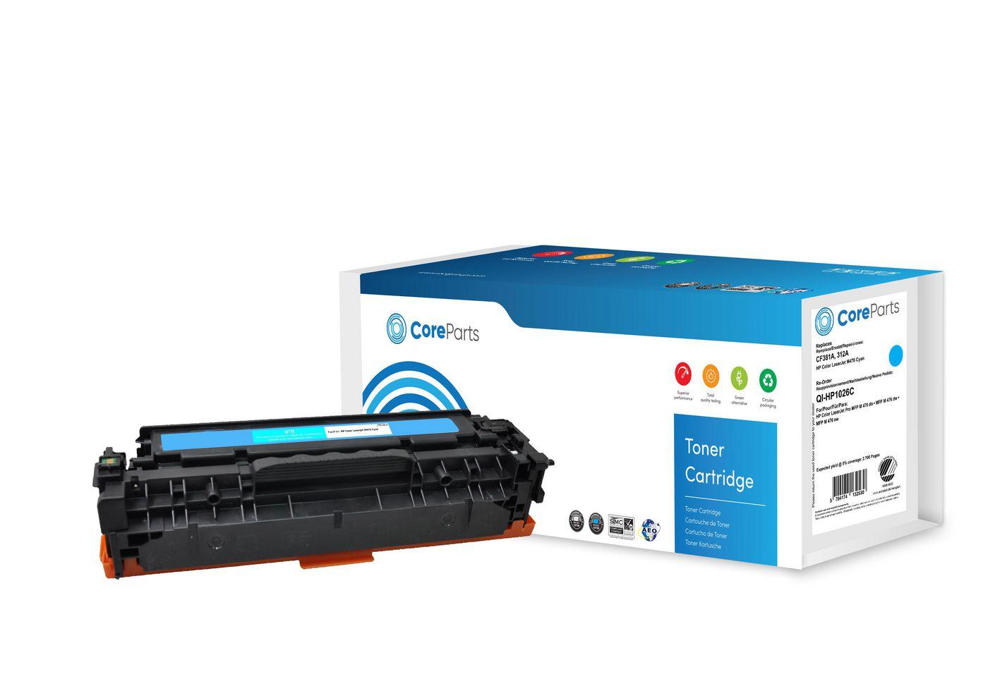 CoreParts QI-HP1026C cartuccia toner 1 pz Compatibile Ciano (Toner Cyan CF381A - Pages: 2.700, Nordic Swan - HP Color LaserJet